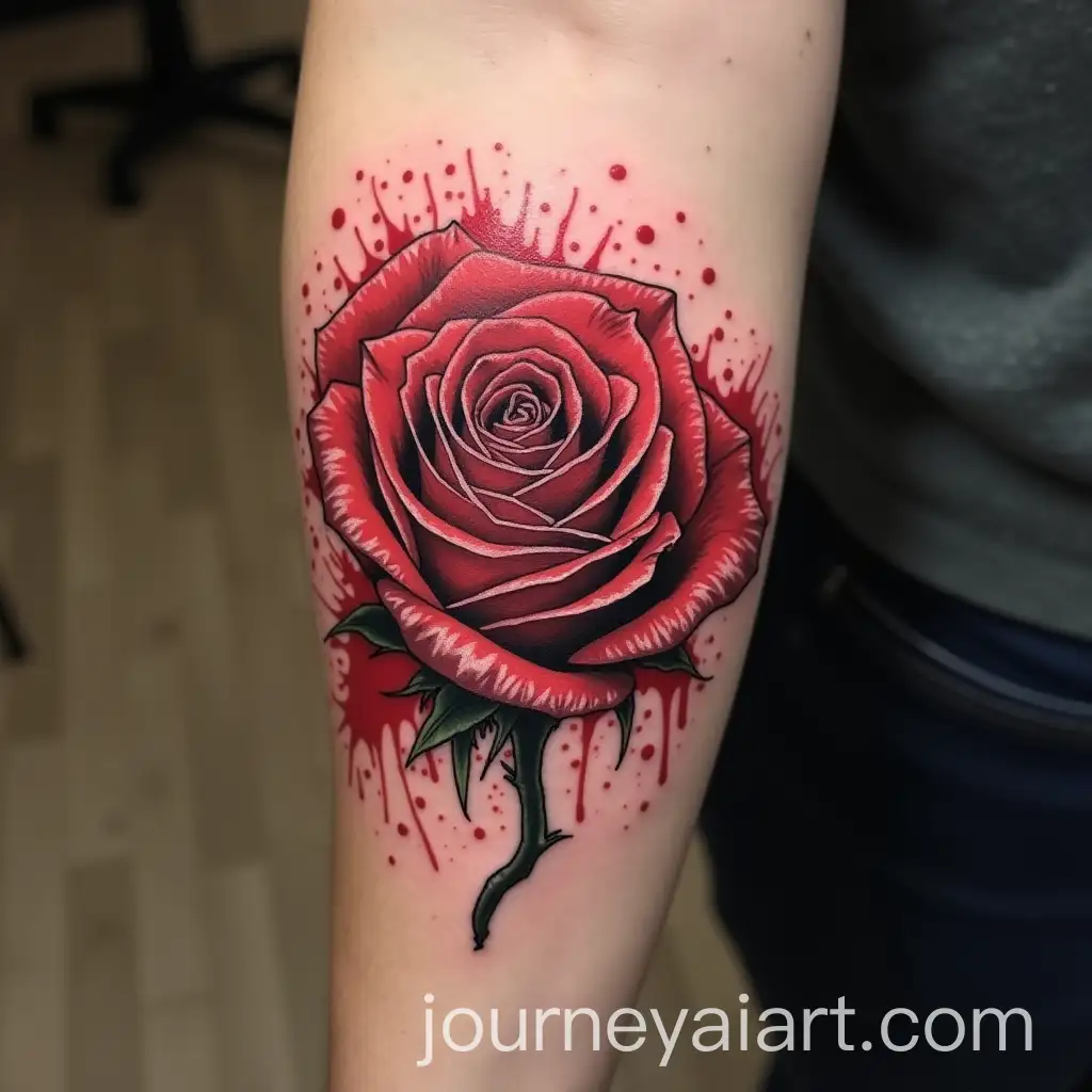 Realistic-Rose-Tattoo-with-Red-Paint-Splatter-Effect