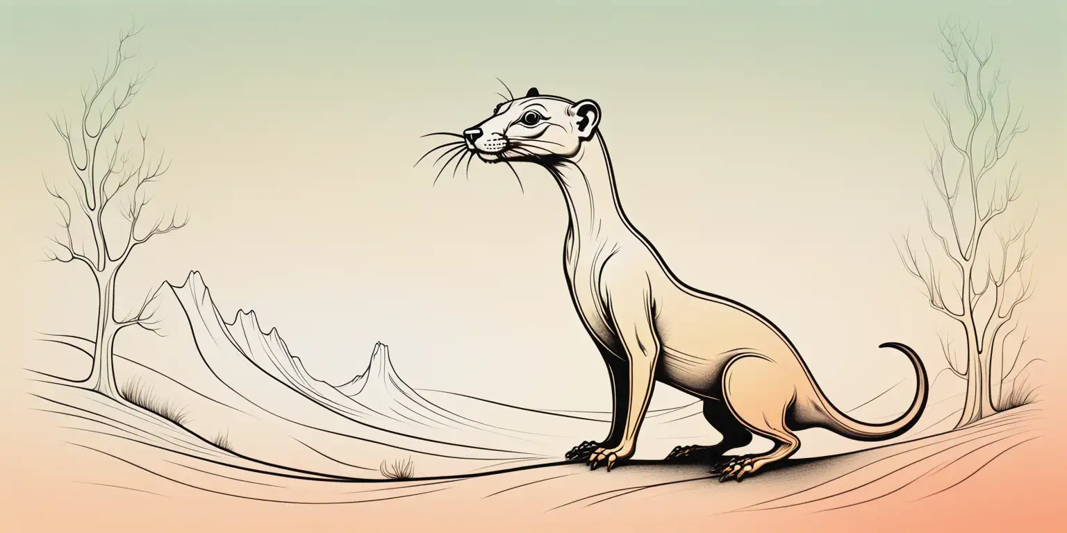 Surreal Line Drawing of a Happy Weasel in Nature