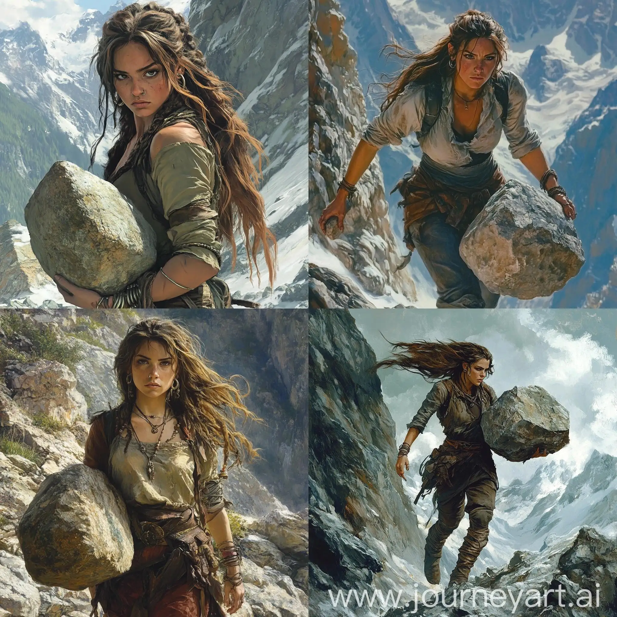 Young-Female-Hill-Giant-Carrying-Boulder-on-Rocky-Mountain