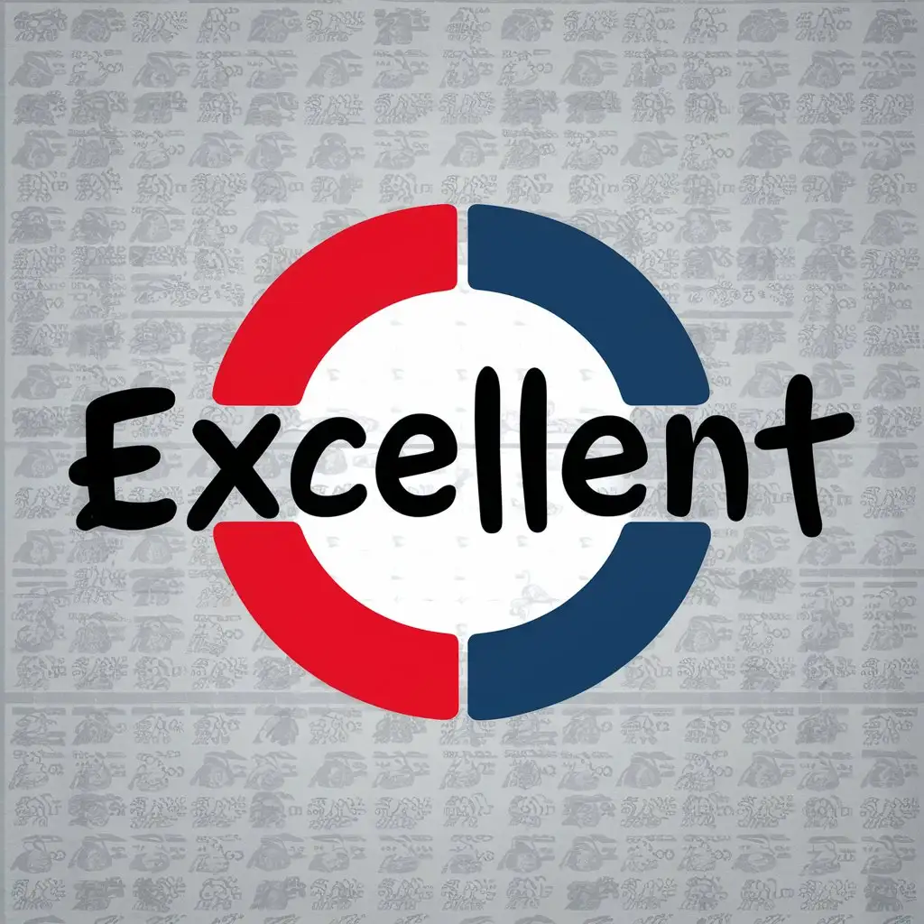 a vector logo design,with the text "excellent", main symbol:The outer circle composed of half red and half blue, with a white background inside, and black ink style characters on the background,Moderate,clear background