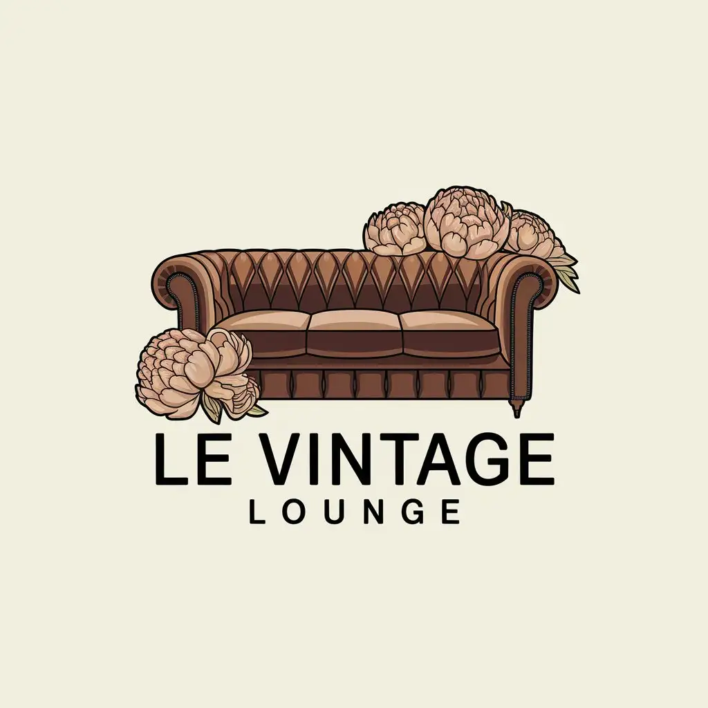 LOGO Design For Le Vintage Lounge Vintage Elegance with Chesterfield Sofa and Peony Flowers