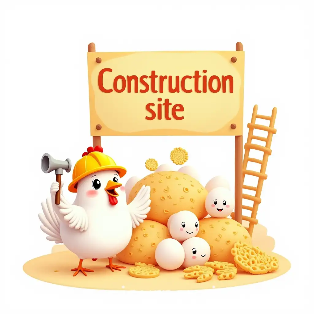 AI-Art-Prompt-ExpansionCartoon-Chicken-Building-Egg-and-Pasta-Shop-at-Construction-Site