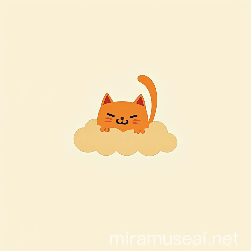 Minimalist Vector Graphic Orange Cat with Cloud Background