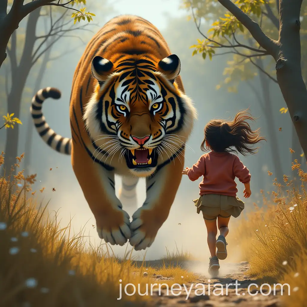 Girl-Running-AwayAI-Image-Prompt-Expansion-from-a-Huge-Tiger-in-a-Realistic-Forest-Setting