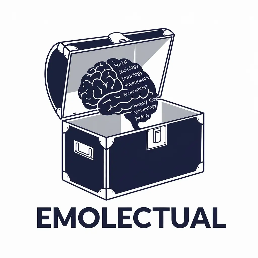 LOGO Design for EMOLECTUAL Navy Blue Tool Chest with Brain and Educational Disciplines Theme