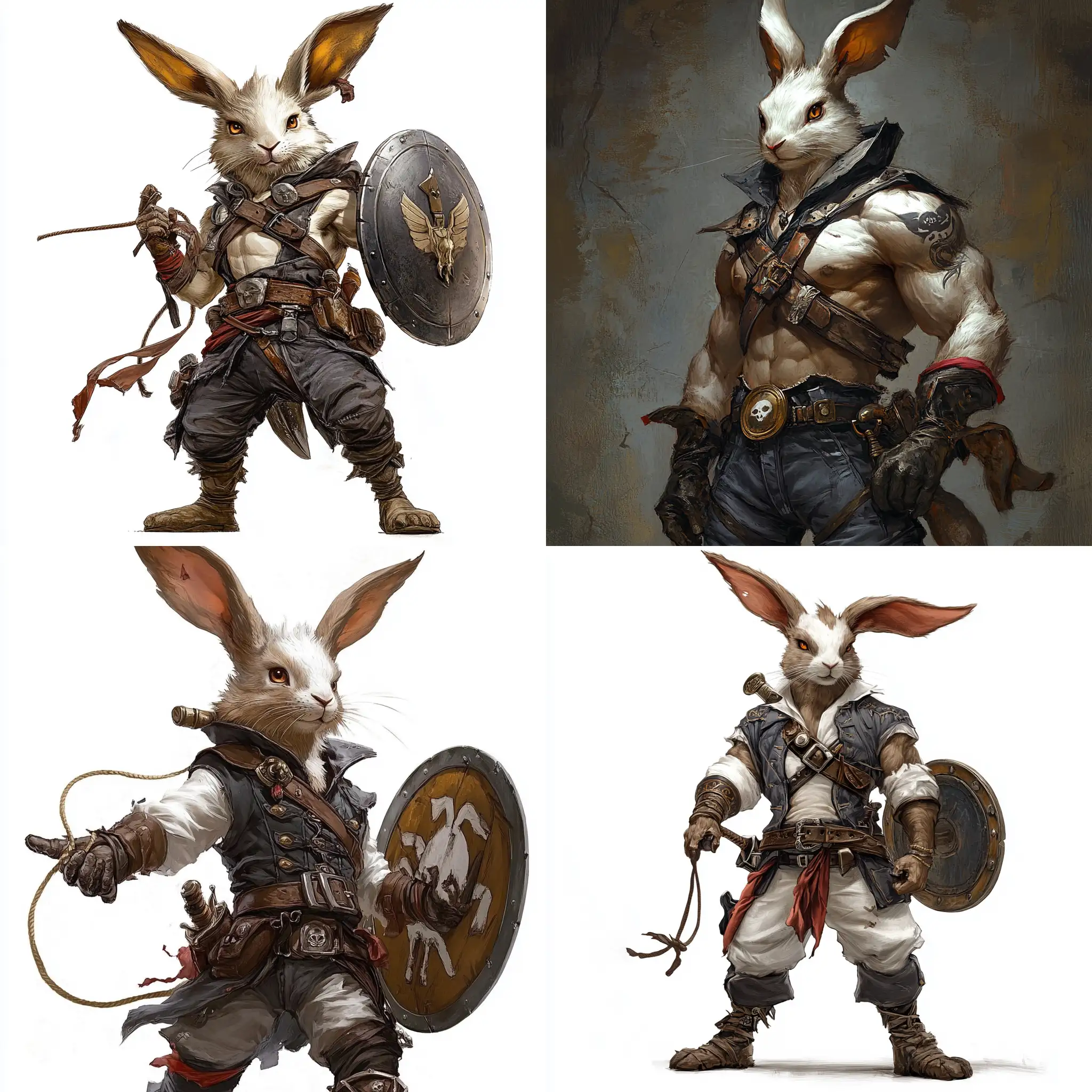 Masculine-Rabbit-Pirate-Rogue-with-Whip-and-Buckler-Shield