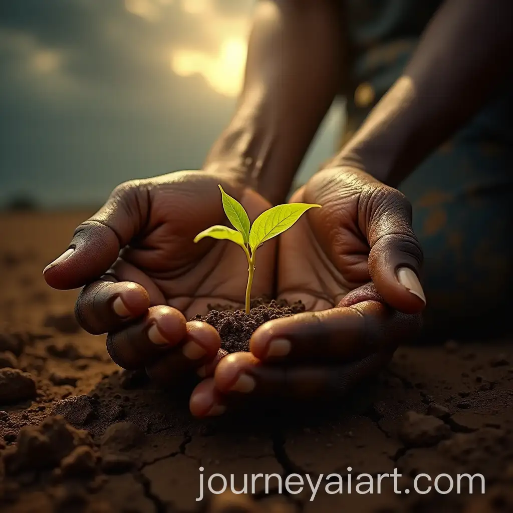 African-Mans-Hands-Gripping-Golden-Seedling-Emerging-from-Cracked-Earth