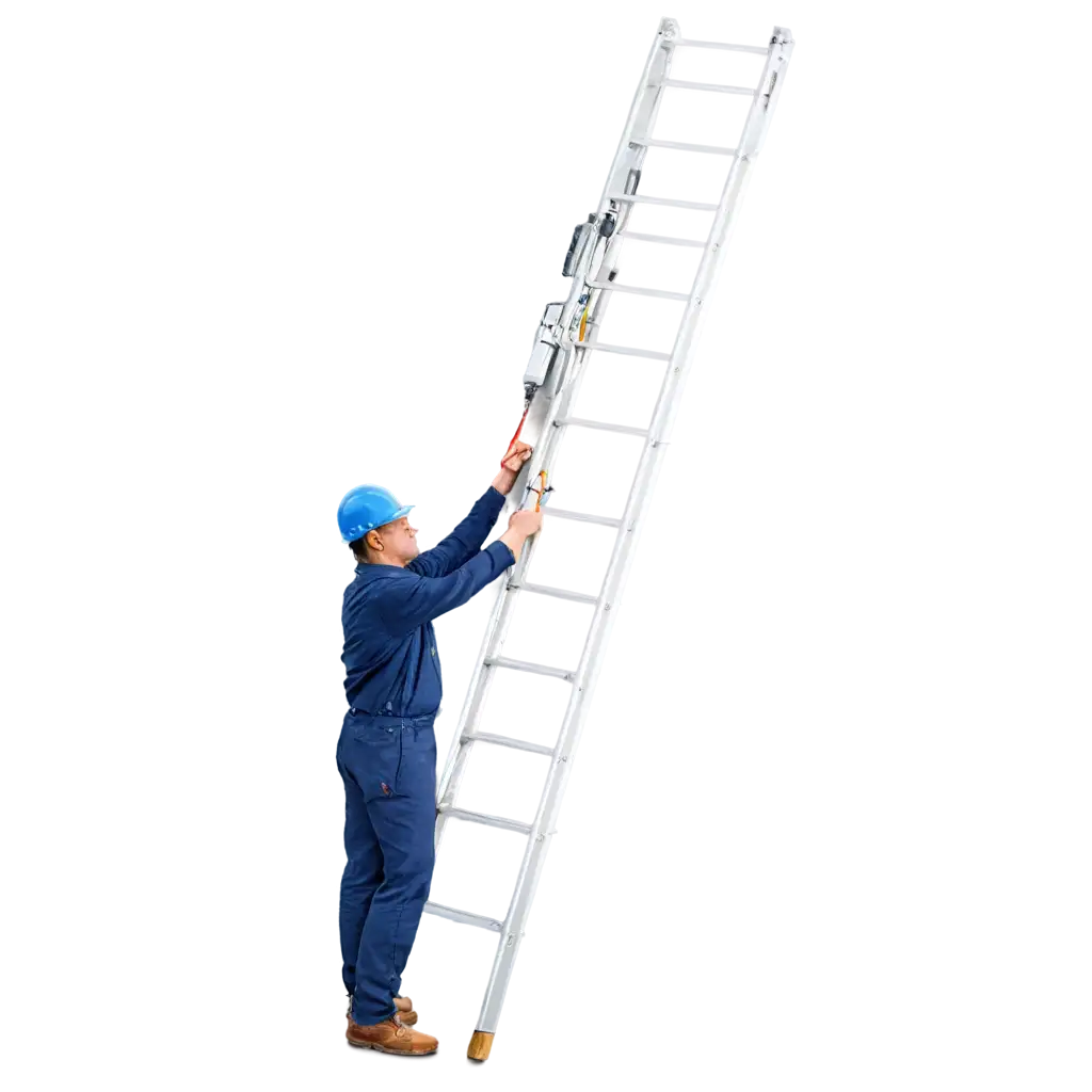 Electrician-Repairing-a-Pole-on-a-Ladder-HighQuality-PNG-Image-for-Various-Applications