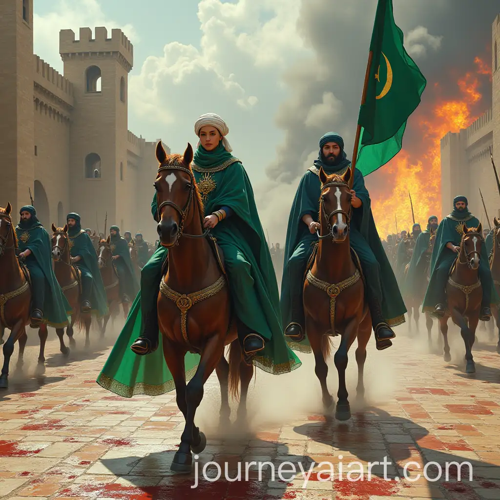 Female-WarriorCommander-Leading-an-Army-in-a-Burning-Medieval-Fortress