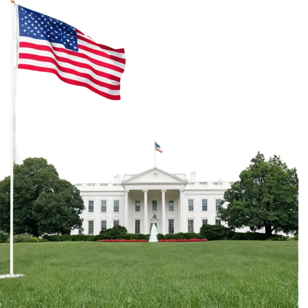 PNG-of-White-House-with-American-Flag-and-Green-Garden-HighQuality-Digital-Image