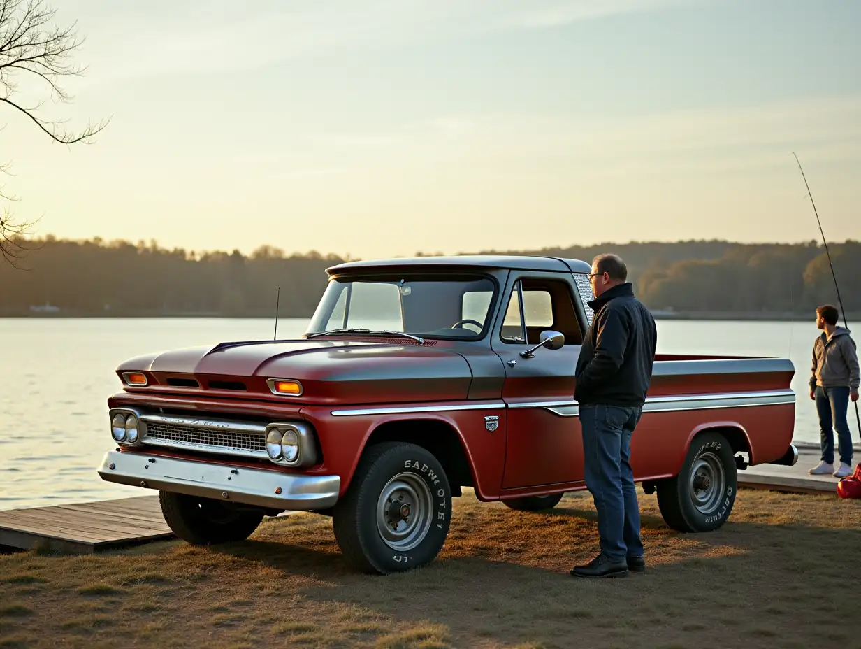 Vintage-Chevrolet-Pickup-with-Couple-Fishing-by-the-Lake