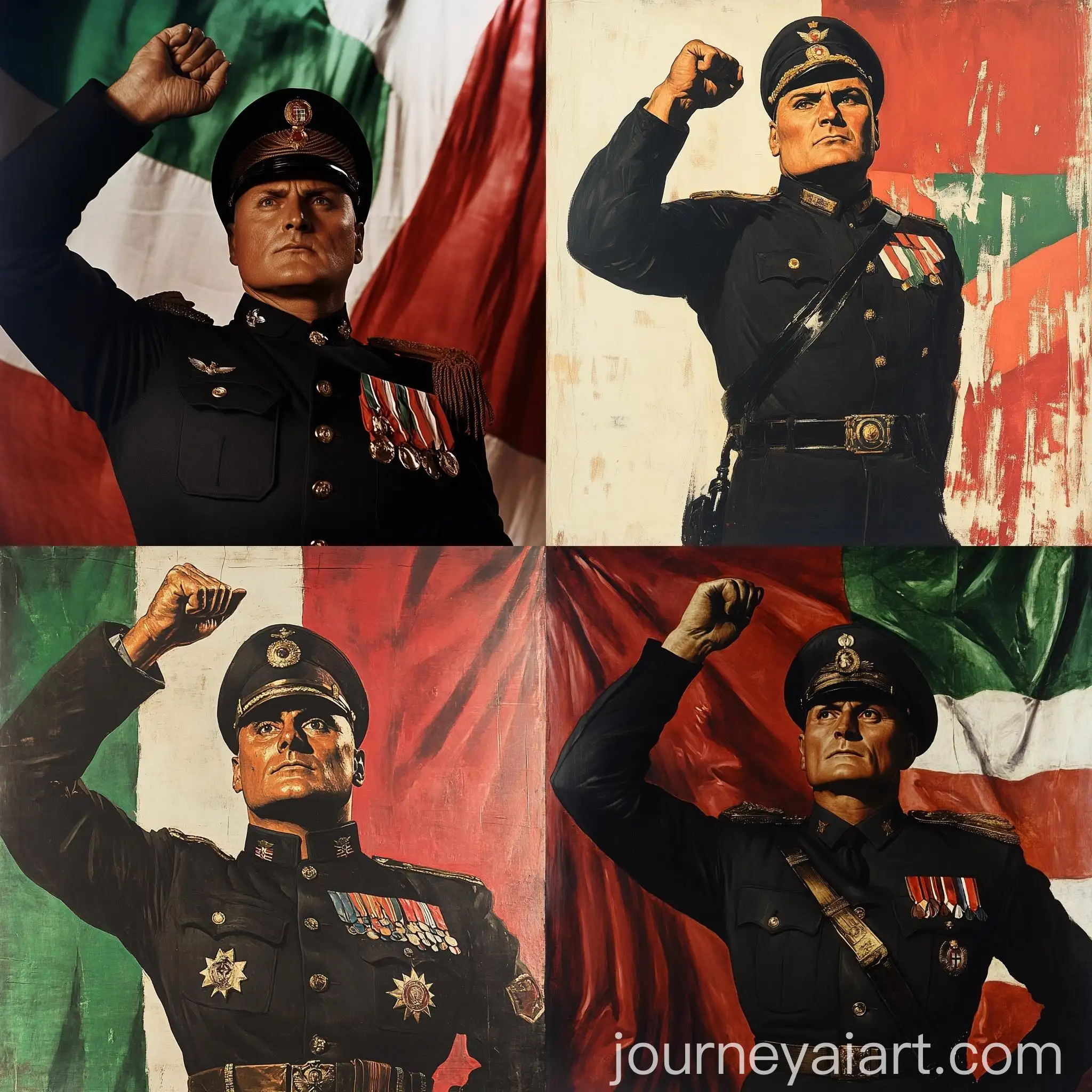 Benito-Mussolini-Military-Uniform-Fascist-Salute-Italian-Flag-Background