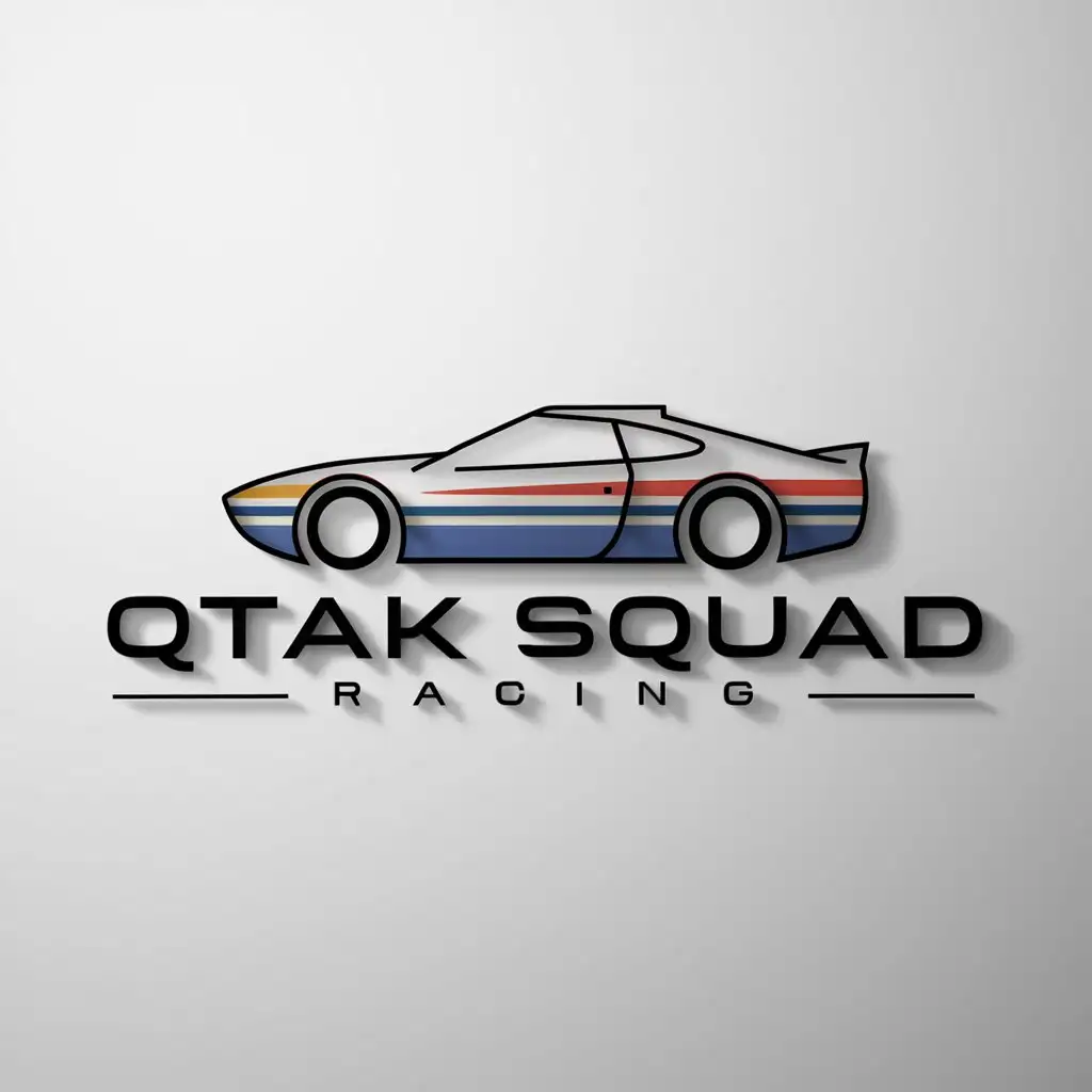 a logo design,with the text "Team name «QTAK SQUAD RACING»", main symbol:Racing car Soviet Union 1980's,Minimalistic,be used in Automotive industry,clear background