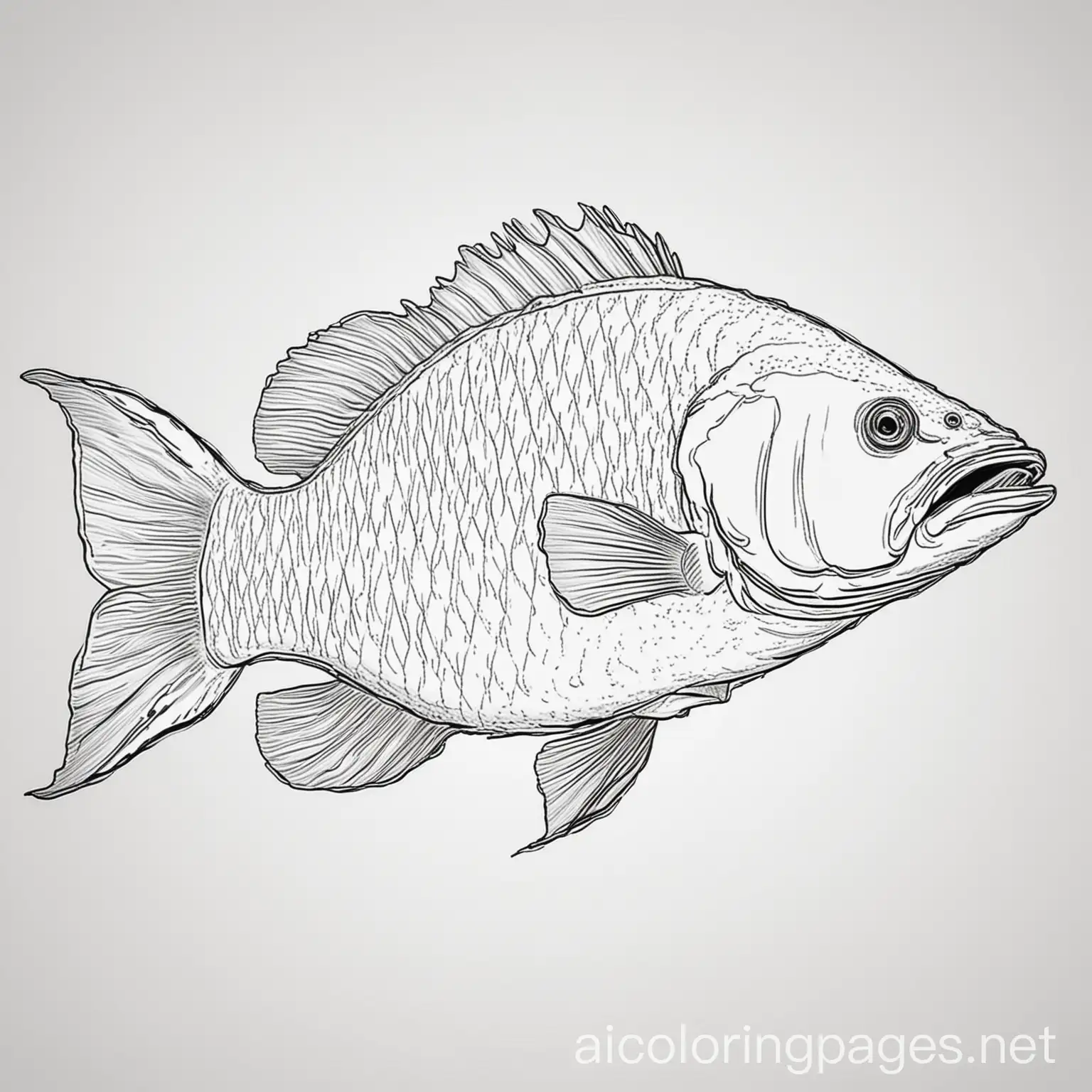 barramundi, Coloring Page, black and white, line art, white background, Simplicity, Ample White Space. The background of the coloring page is plain white to make it easy for young children to color within the lines. The outlines of all the subjects are easy to distinguish, making it simple for kids to color without too much difficulty