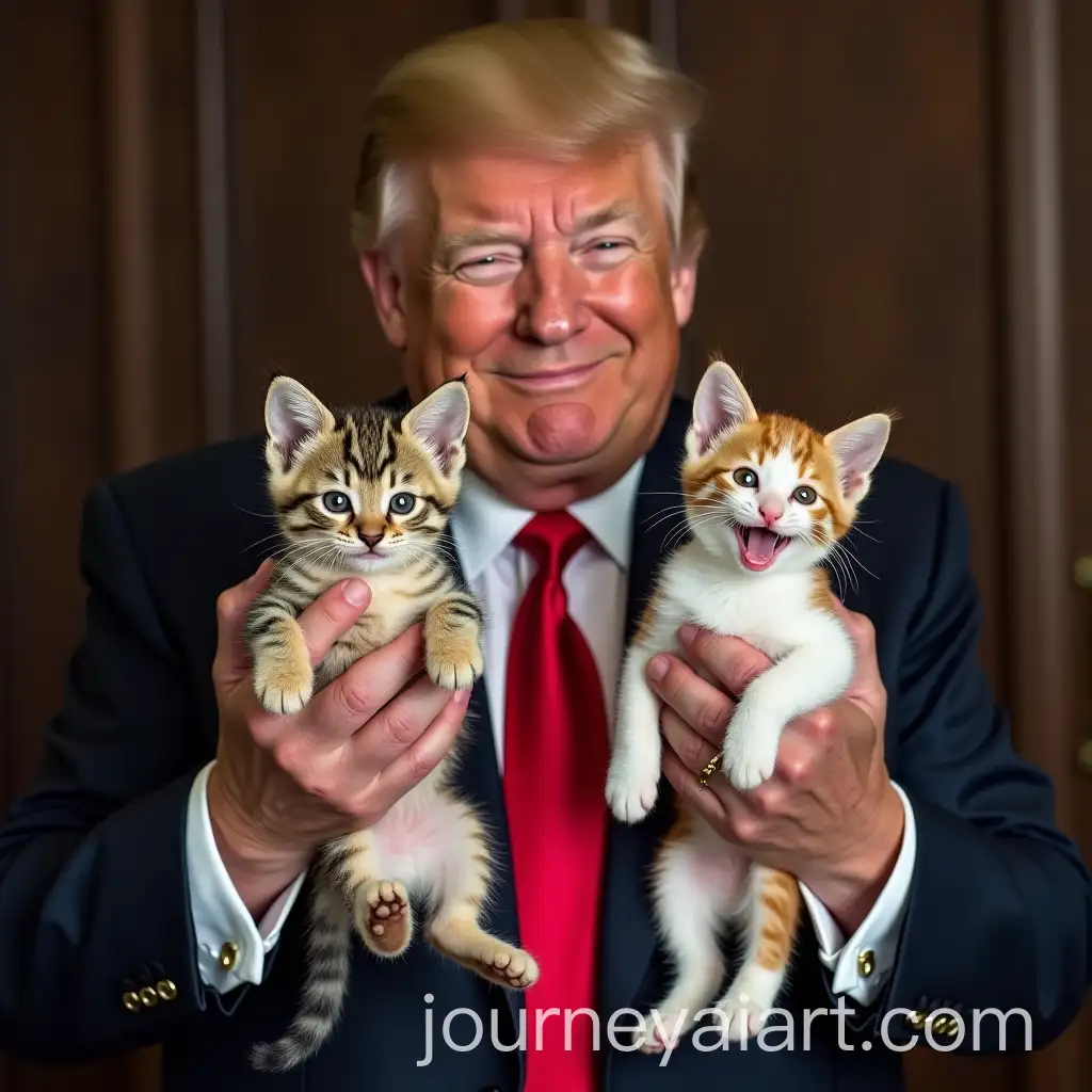 President-Trump-Holding-Two-Kittens-with-Smiling