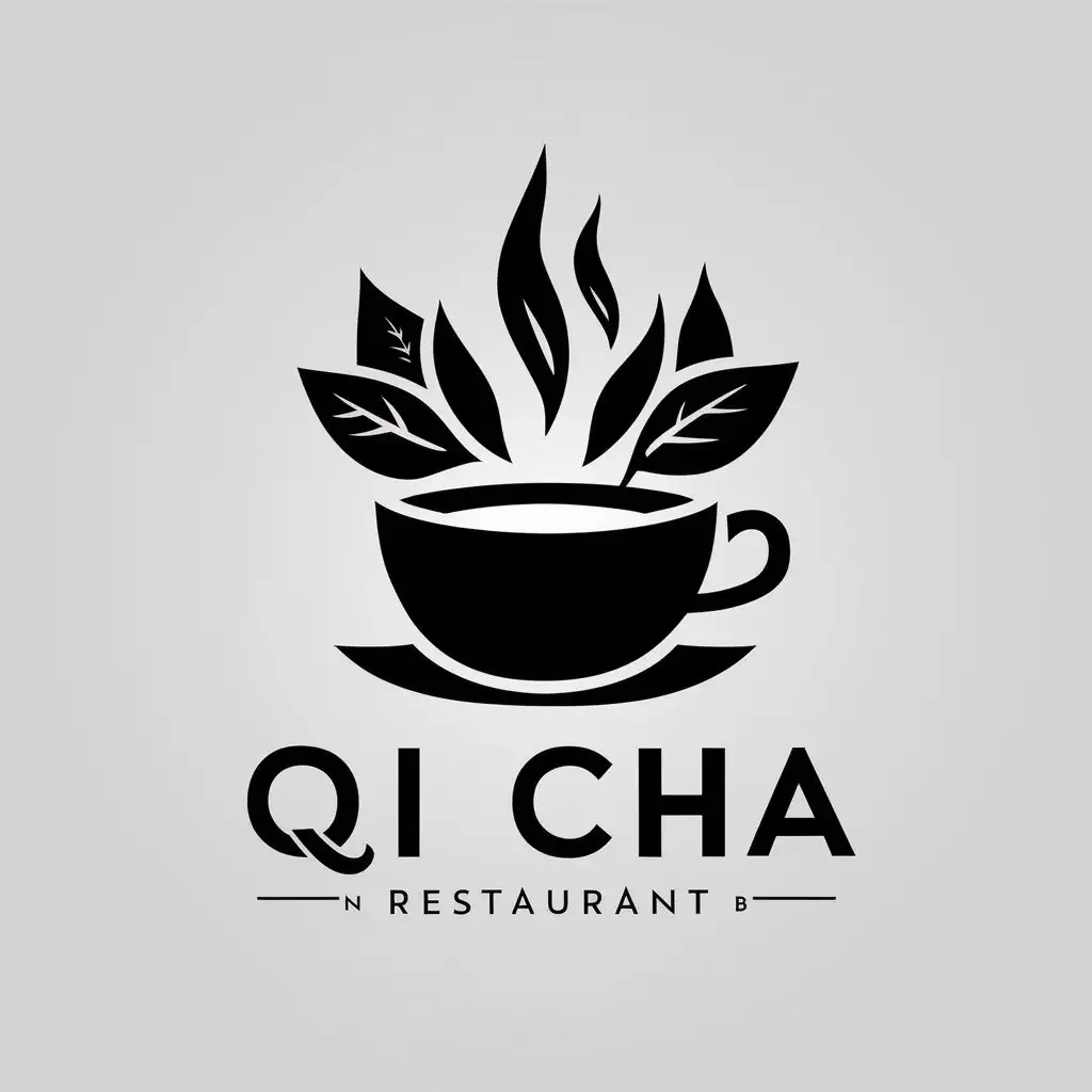 LOGO-Design-For-Qi-Cha-Elegant-Tea-Leaves-and-Steam-with-Cup-of-Tea-Theme