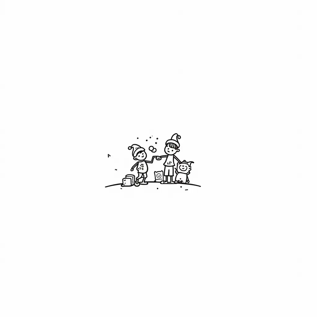 Elves-Having-Fun-in-a-Snowball-Fight-ChristmasThemed-Cute-Line-Art-for-Colorists