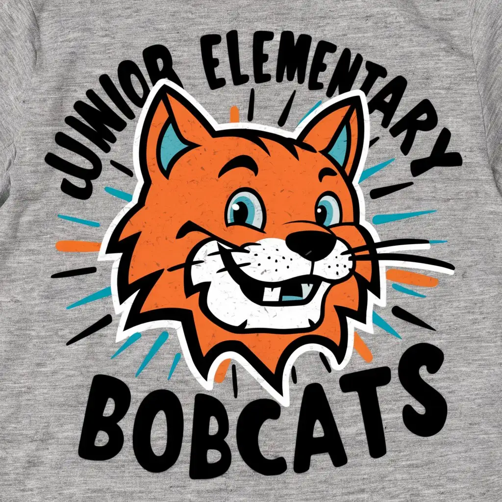 Junior Elementary Bobcats Mascot Shirt Design in Orange and Light Blue