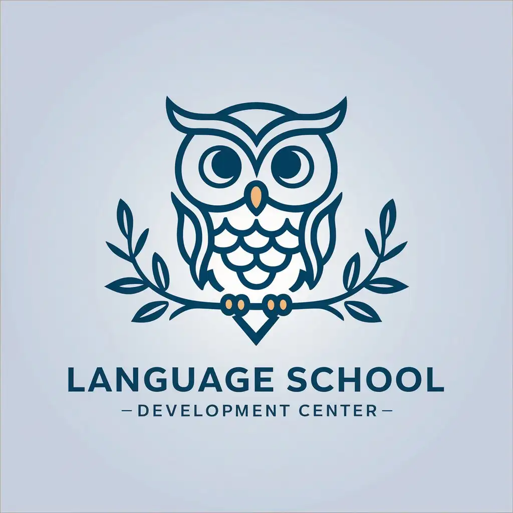 a vector logo design,with the text "language school, development center", main symbol:owl,complex,clear background