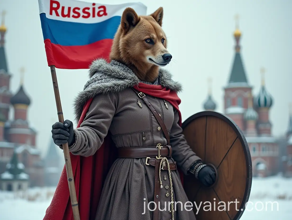SheWolf-Warrior-with-Bear-Head-in-Medieval-Attire-Holding-a-Spear-in-Snowy-Russian-Landscape