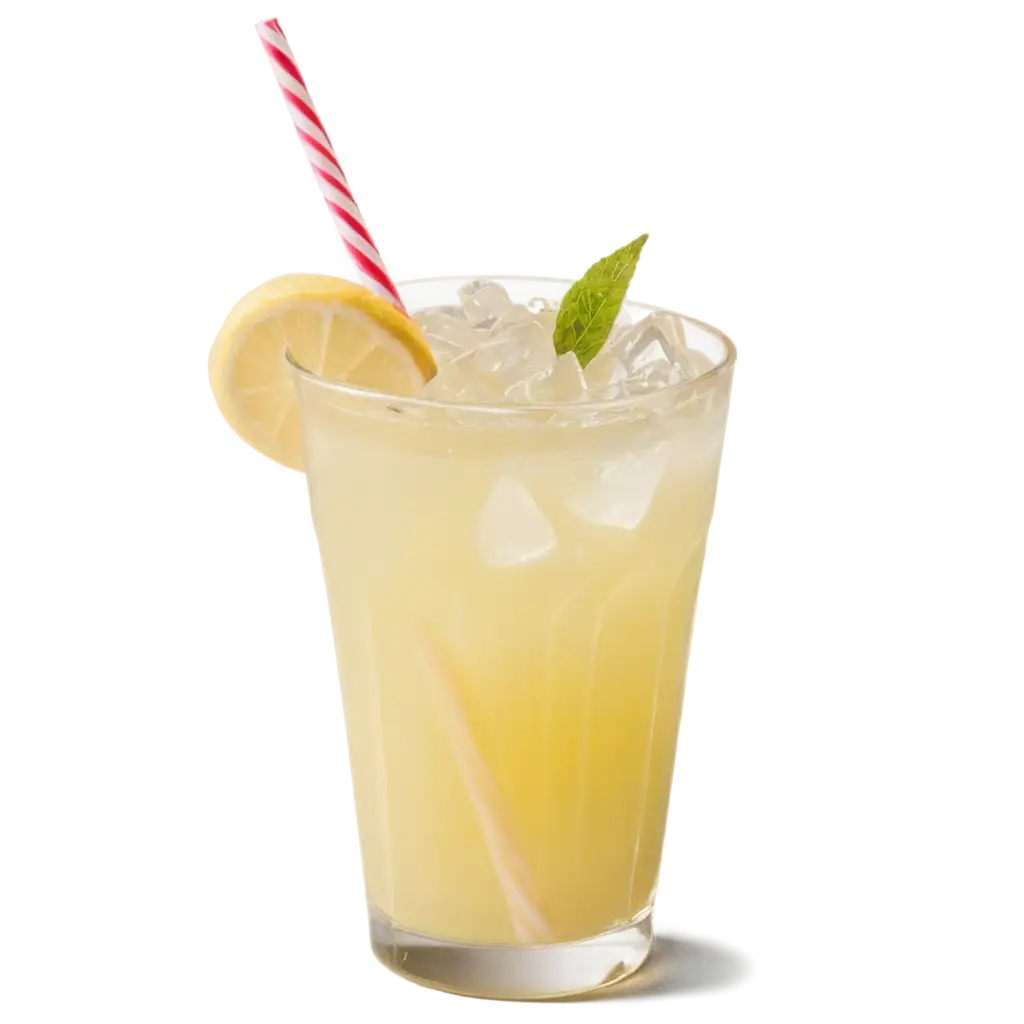 glass of lemonade with ice and drinking straw