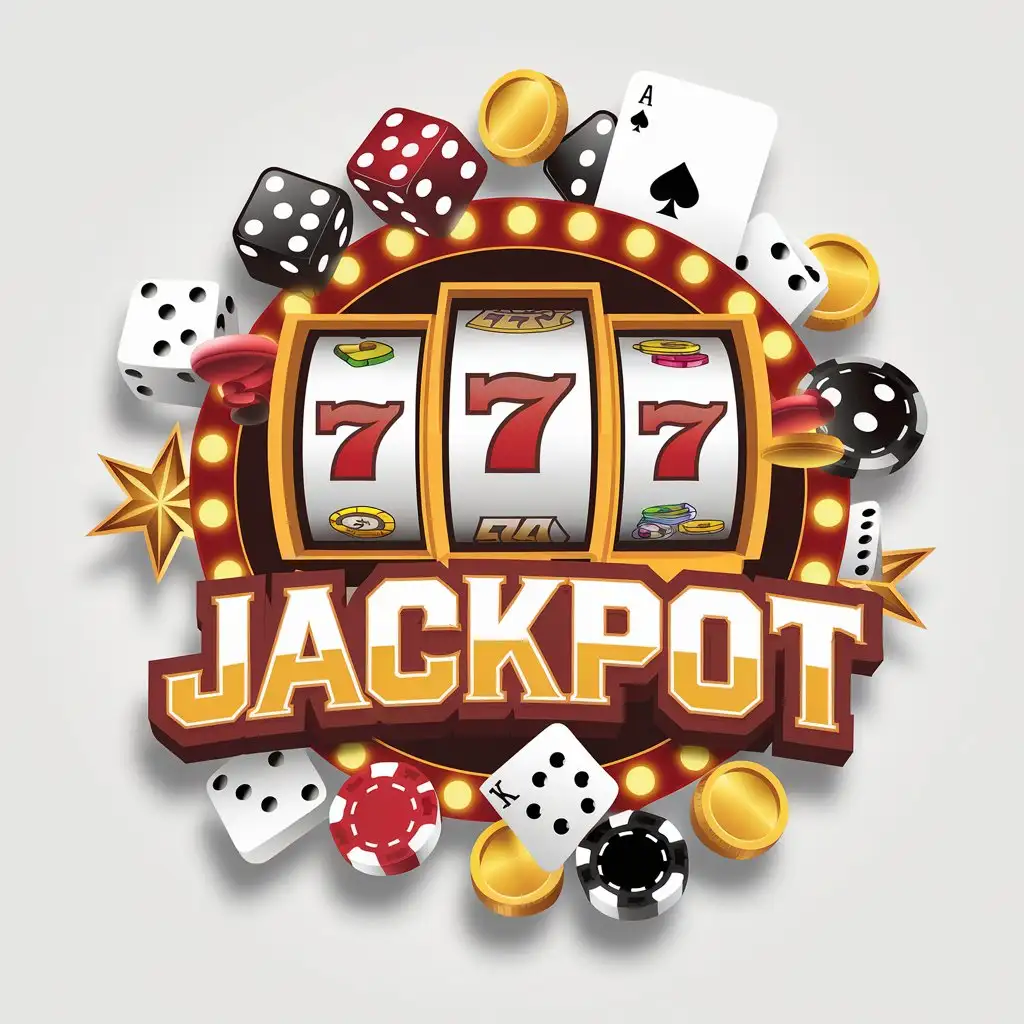 LOGO Design for Jackpot Slot Machine Dice Poker Cards Gold Coins Poker Chips Theme