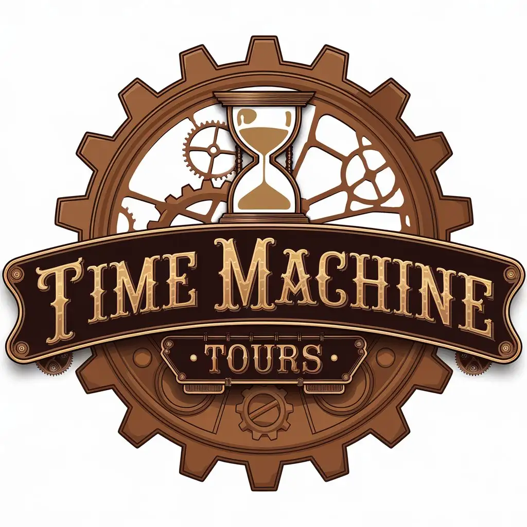 LOGO Design for Time Machine Tours SteampunkInspired with Gears and Hourglass Elements