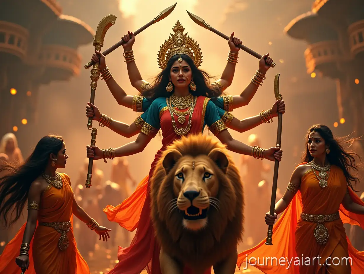 Devi-Durga-as-MahishasuramDurga-Mahishasuramardini-Pujaardini-Triumphs-in-Traditional-Bengali-Puja-with-Family