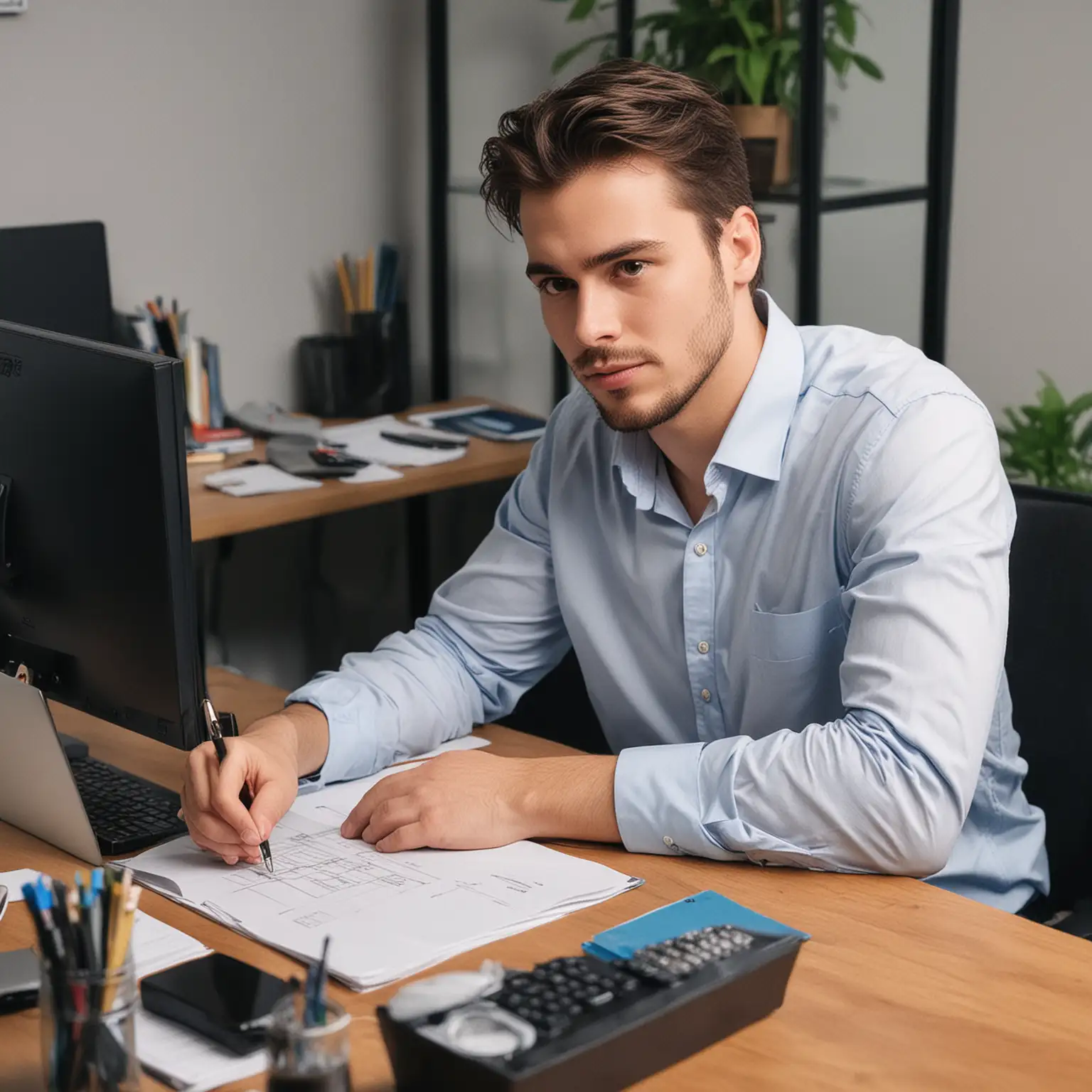 Man Working in Modern Office Environment