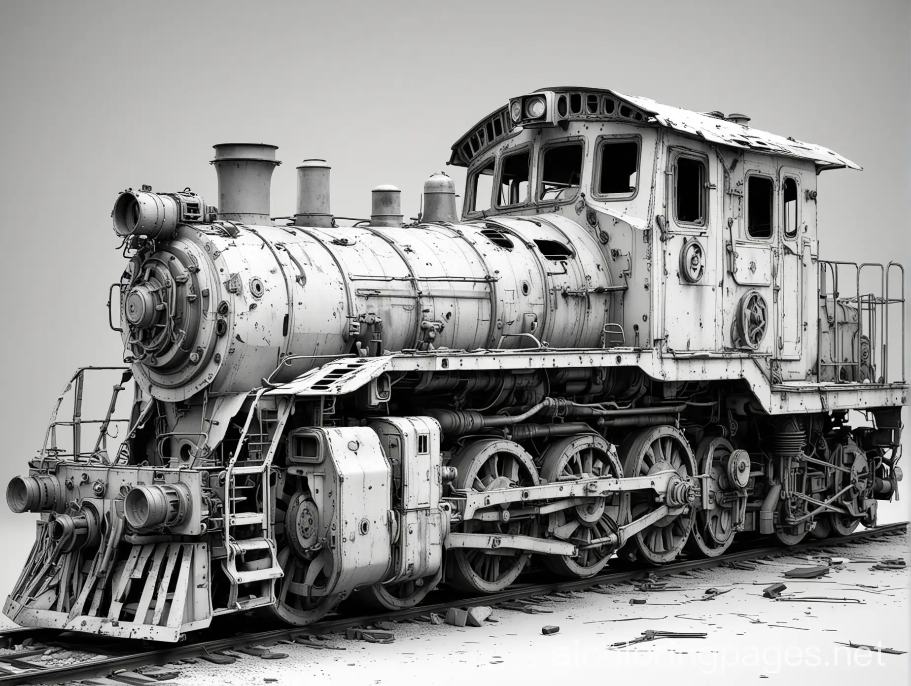 PostApocalyptic-Cyberpunk-Damaged-Locomotive-Coloring-Page