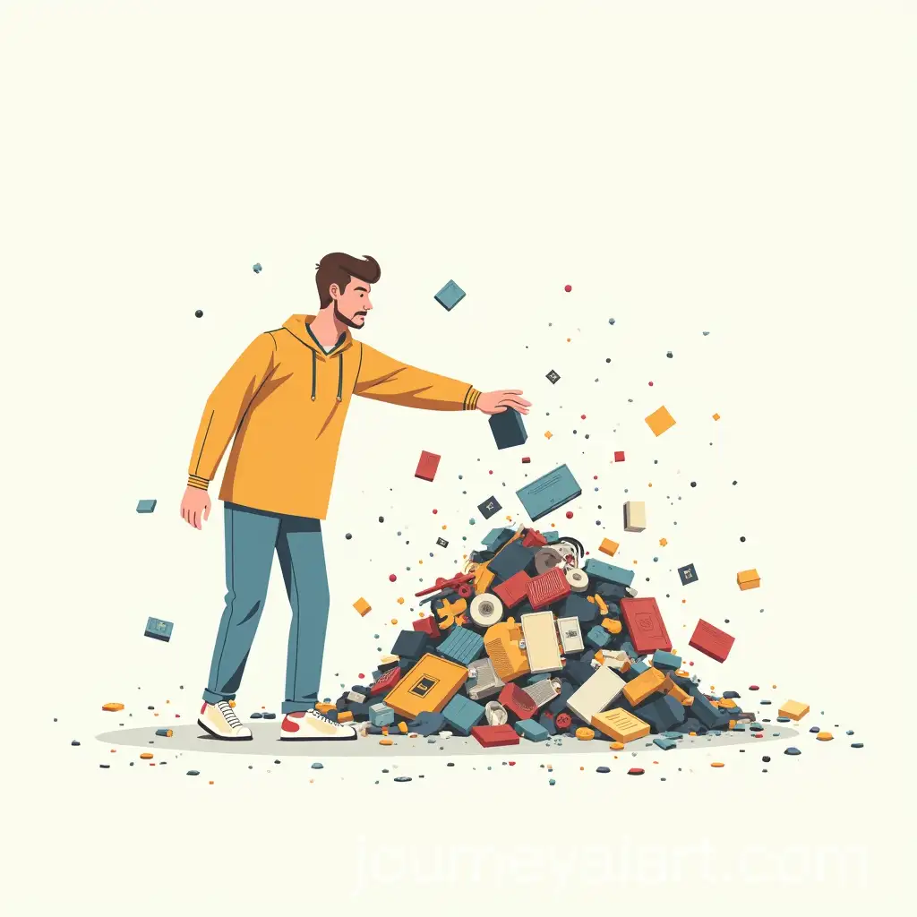 Minimalist-Satirical-Illustration-of-Discarding-Last-Seasons-Items-into-a-Landfill
