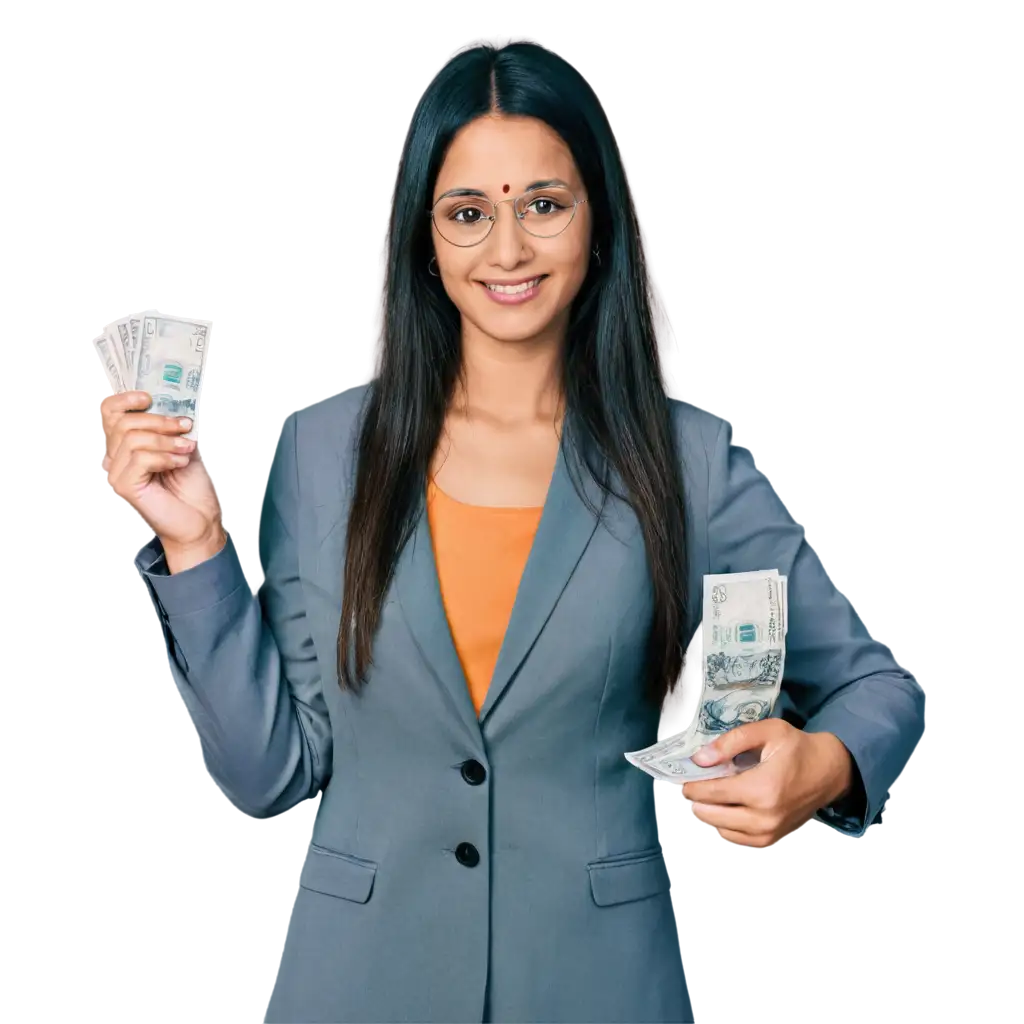 Indian-Woman-Holding-Money-PNG-Image-HighQuality-Transparent-Format-for-Versatile-Use