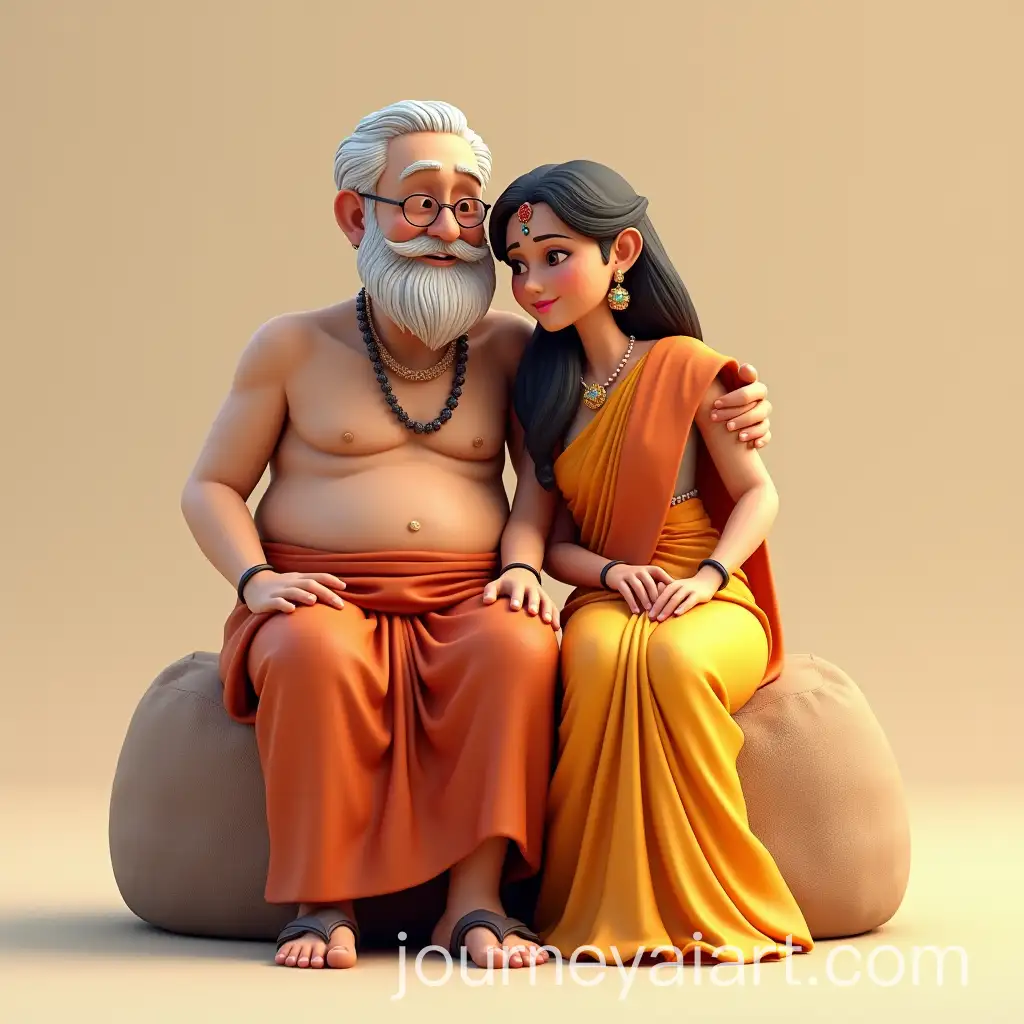 Elderly-Man-Romancing-Woman-in-Saree-Traditional-Indian-Attire
