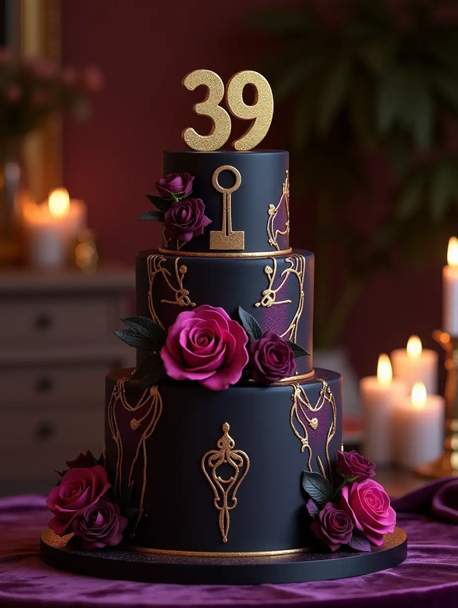 Sophisticated-Birthday-Cake-for-a-Sporty-39YearOld-Woman-with-Floral-and-Fitness-Accents