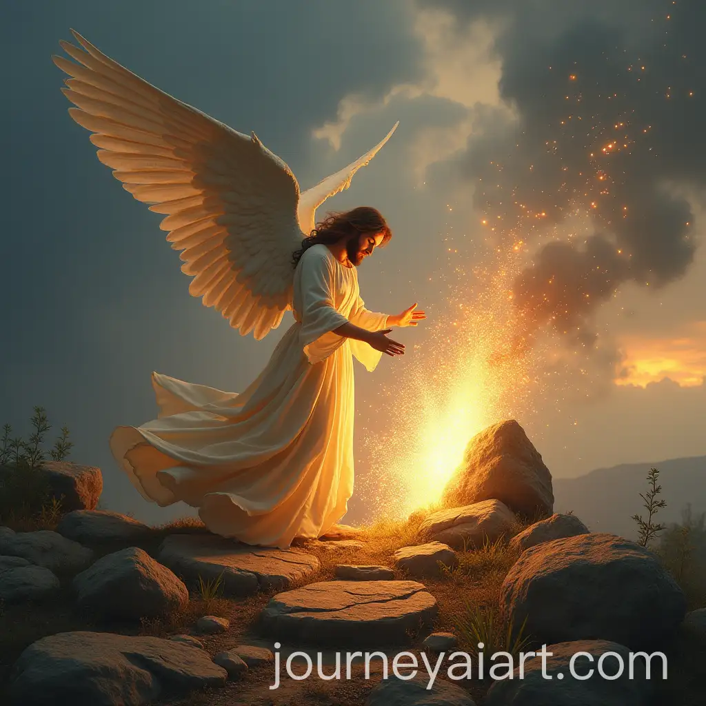 Angel-Striking-Rock-on-Mount-Tabor-with-Sparks-Erupting