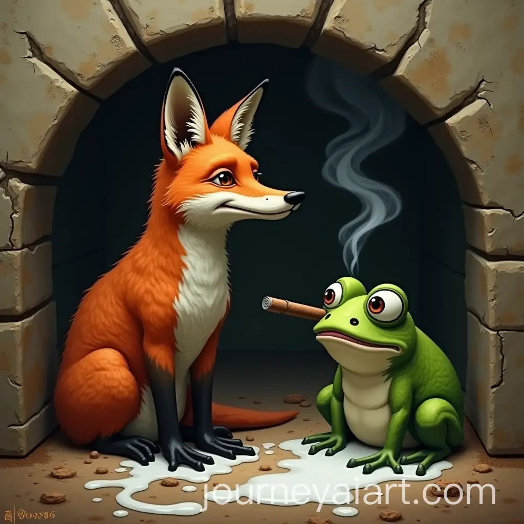 Fox-and-Frog-in-Prison-Cell-with-Uncomfortable-Environment