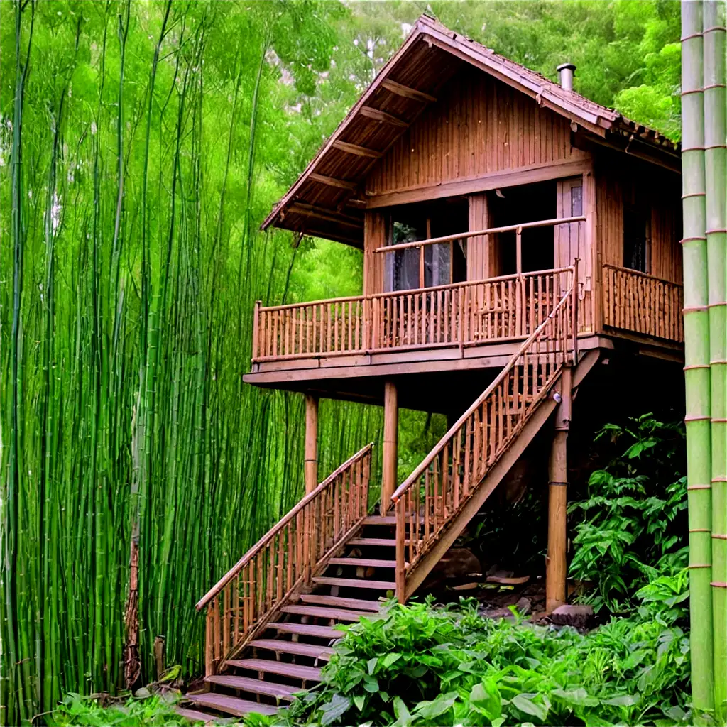 Rustic-Bamboo-and-Wood-Cabin-Amongst-Trees-PNG-Image-for-Natural-and-Cozy-Designs