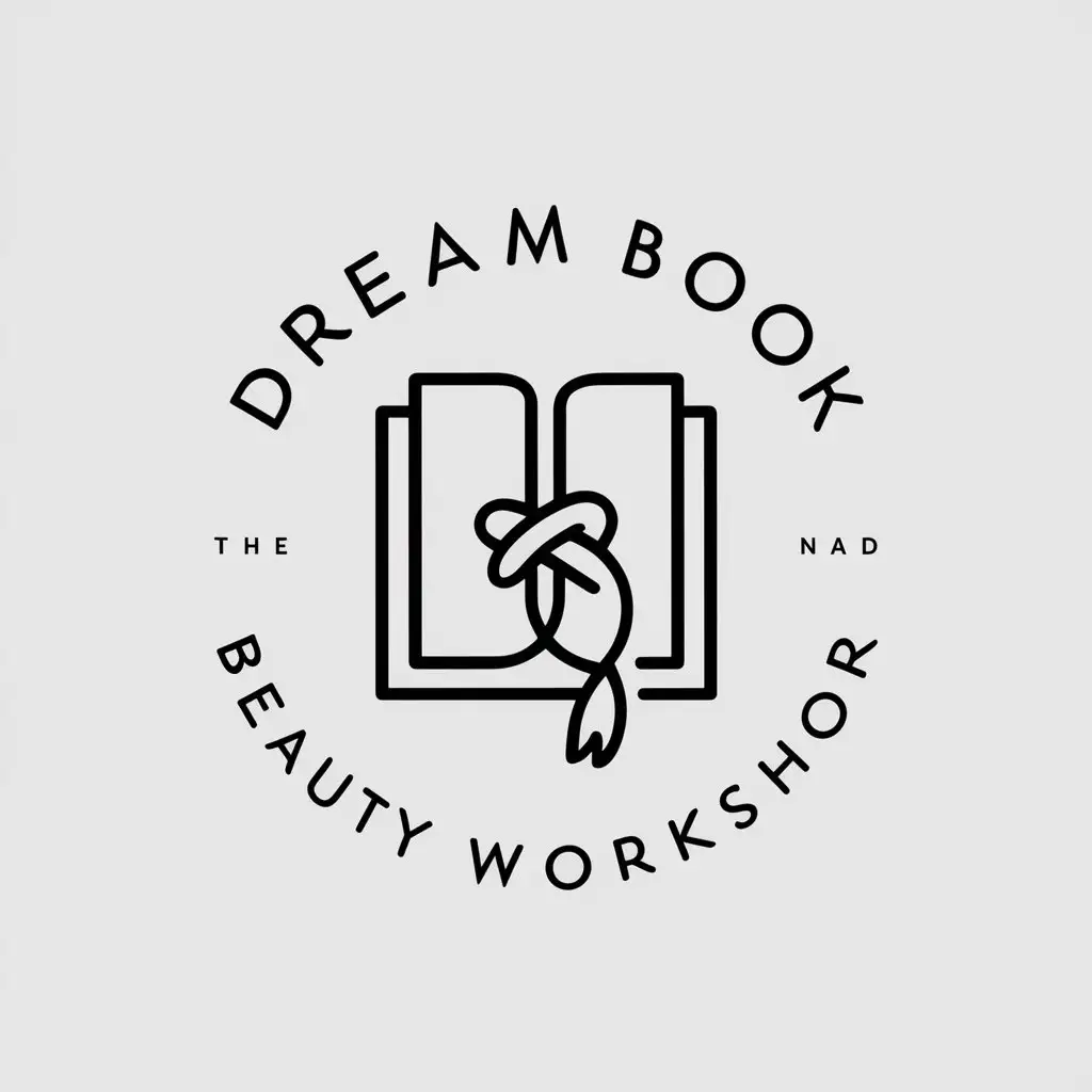 a vector logo design,with the text "Dream Book Beauty Workshop", main symbol:book,affection,rope knot,,Minimalistic,be used in Nonprofit industry,clear background