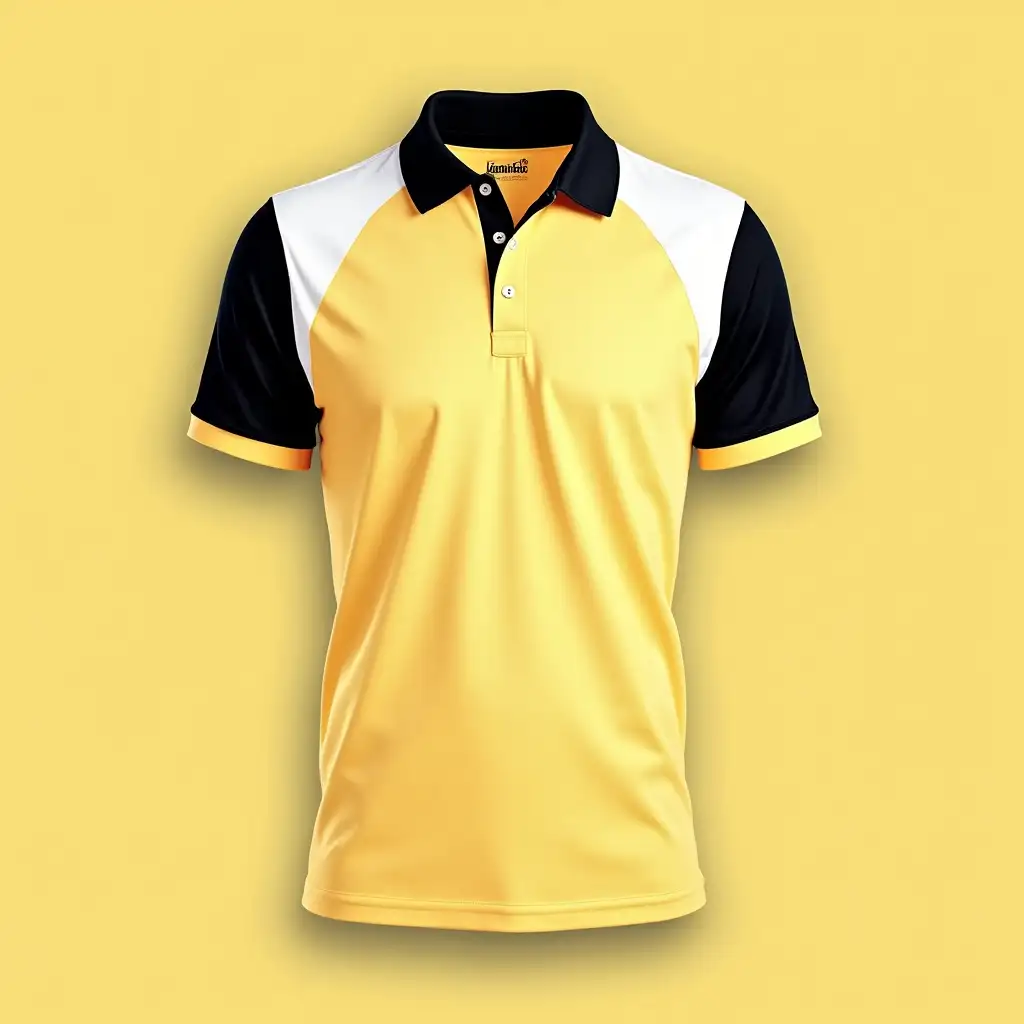 polo shirt,with white,yellow,black color combination,also orange color,white color most