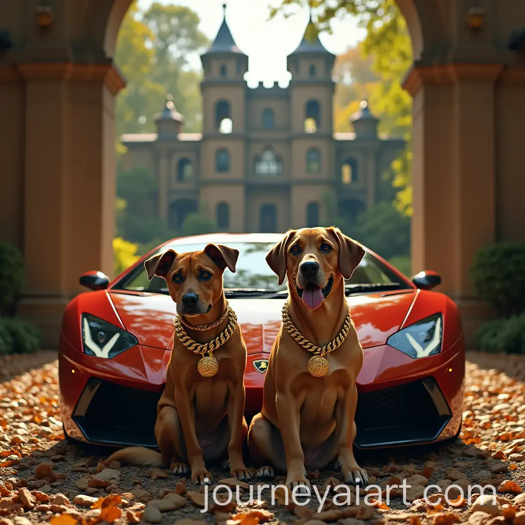 Natural-View-Underneath-Lamborghini-Castle-with-Dogs-Wearing-Gold-Necklaces