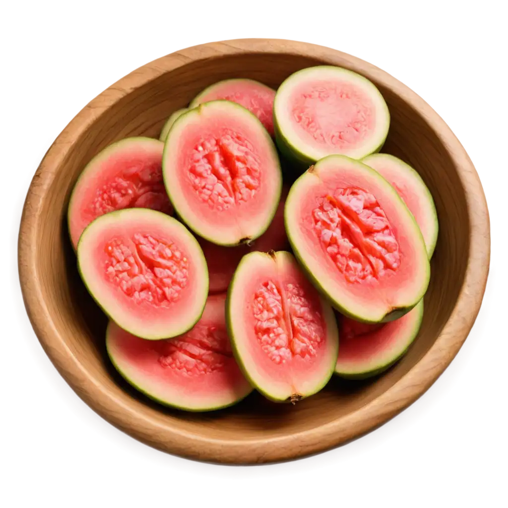 Fresh-Guava-Slices-inPNG-Image-Usage-Scenarios-Wooden-Bowl-Overhead-Shot-PNG-HighQuality-Transparent-Image-for-Multiple-Uses