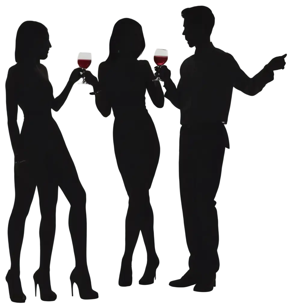 Silhouette-of-Partying-Men-and-Women-Holding-Wine-Glasses-PNG-Image-for-Clear-and-Versatile-Use