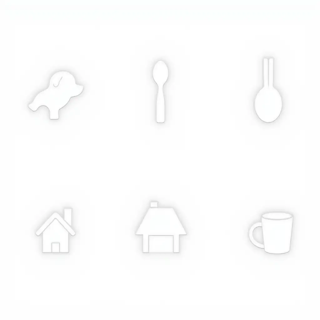 Outlined-Images-of-Dog-Shoe-Car-Spoon-House-and-Cup-on-White-Background