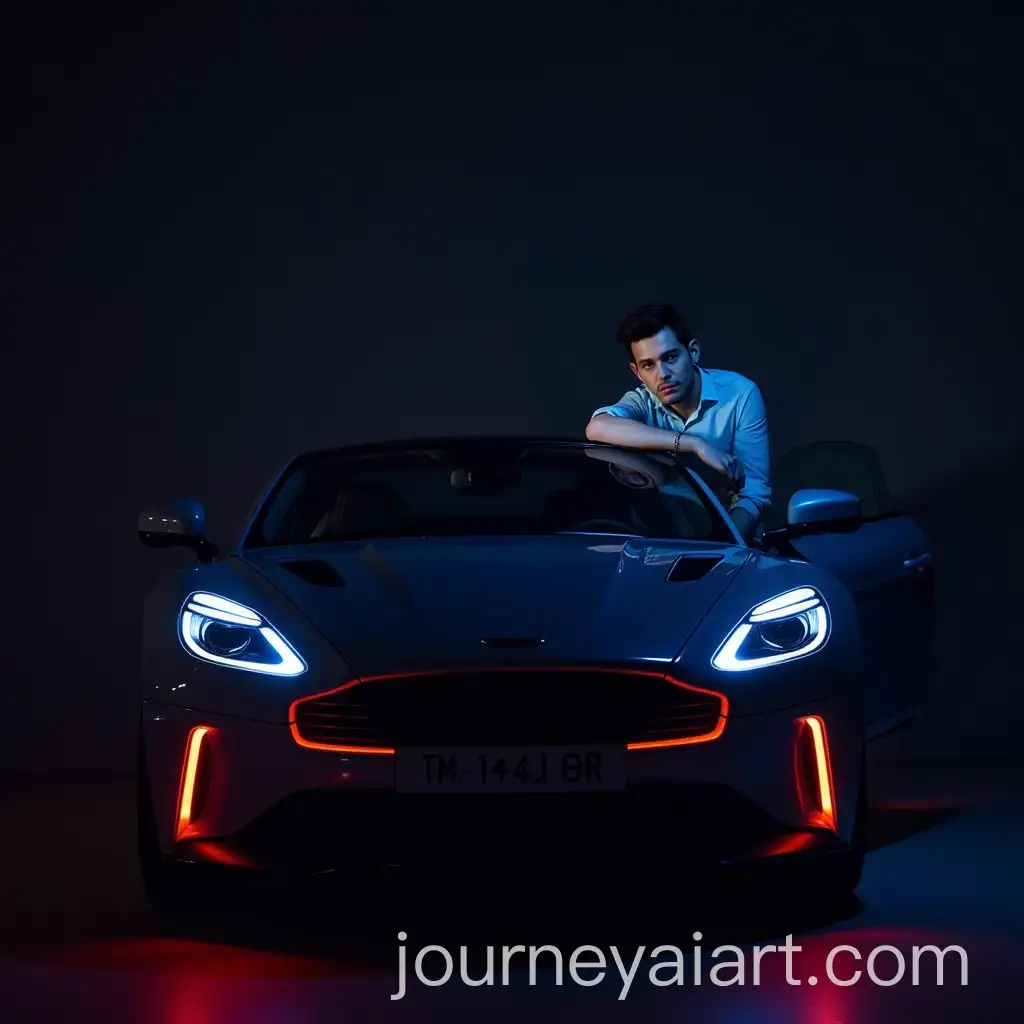Young-Man-LeaningAI-Image-Prompt-Expansion-on-Luxury-Sports-Car-with-Blue-and-Red-Lighting