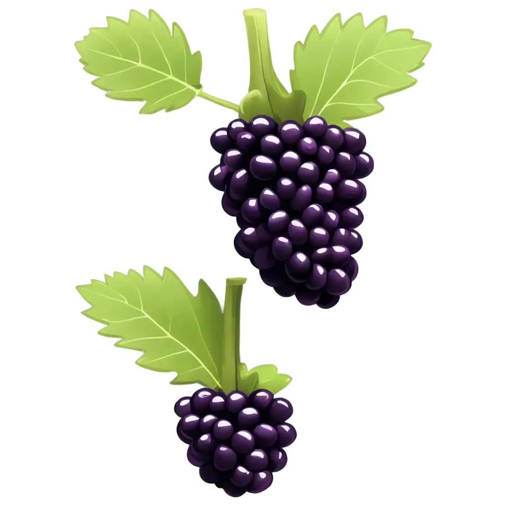 HighQuality-PNG-of-a-CartoonStyle-BlackberryPNG-Image-SEO-Analysis-with-Shiny-Purple-Segments-and-Green-Leaves