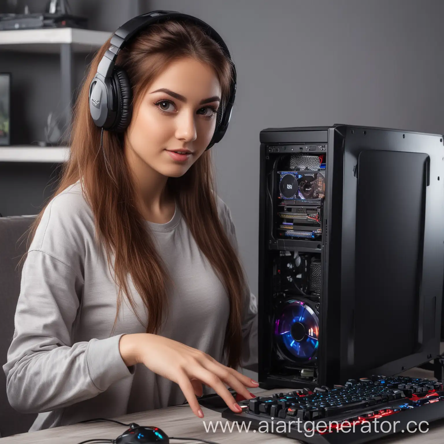 Beautiful-Girl-Gamer-Demonstrates-Gaming-Computer-Setup