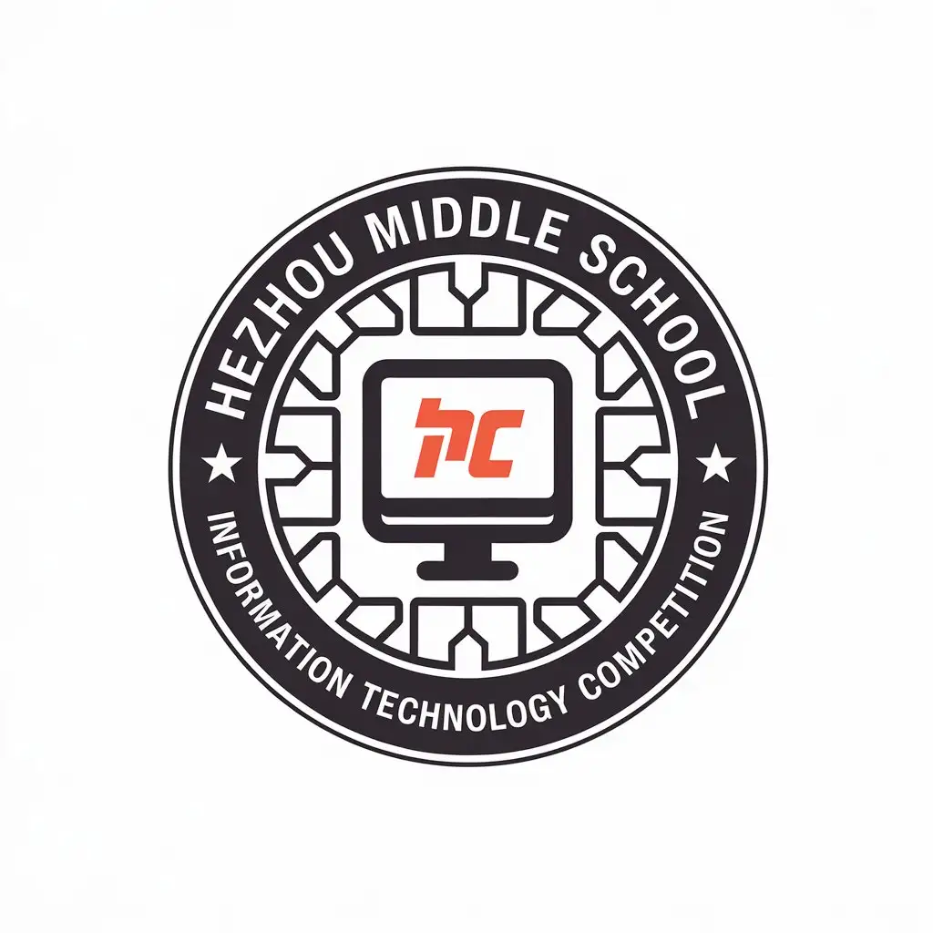 LOGO-Design-for-Hezhou-Middle-School-Information-Technology-Competition-Vector-Logo-with-Computer-Symbol-on-Clear-Background