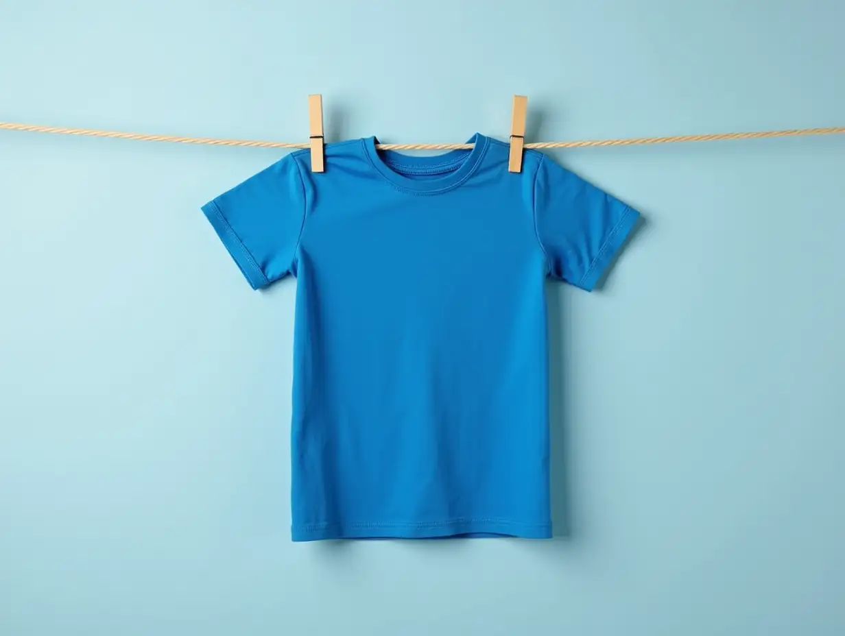 Single-Blue-TShirt-Hanging-from-Clothes-Line-Versatile-Everyday-Use-or-Decorative-Piece