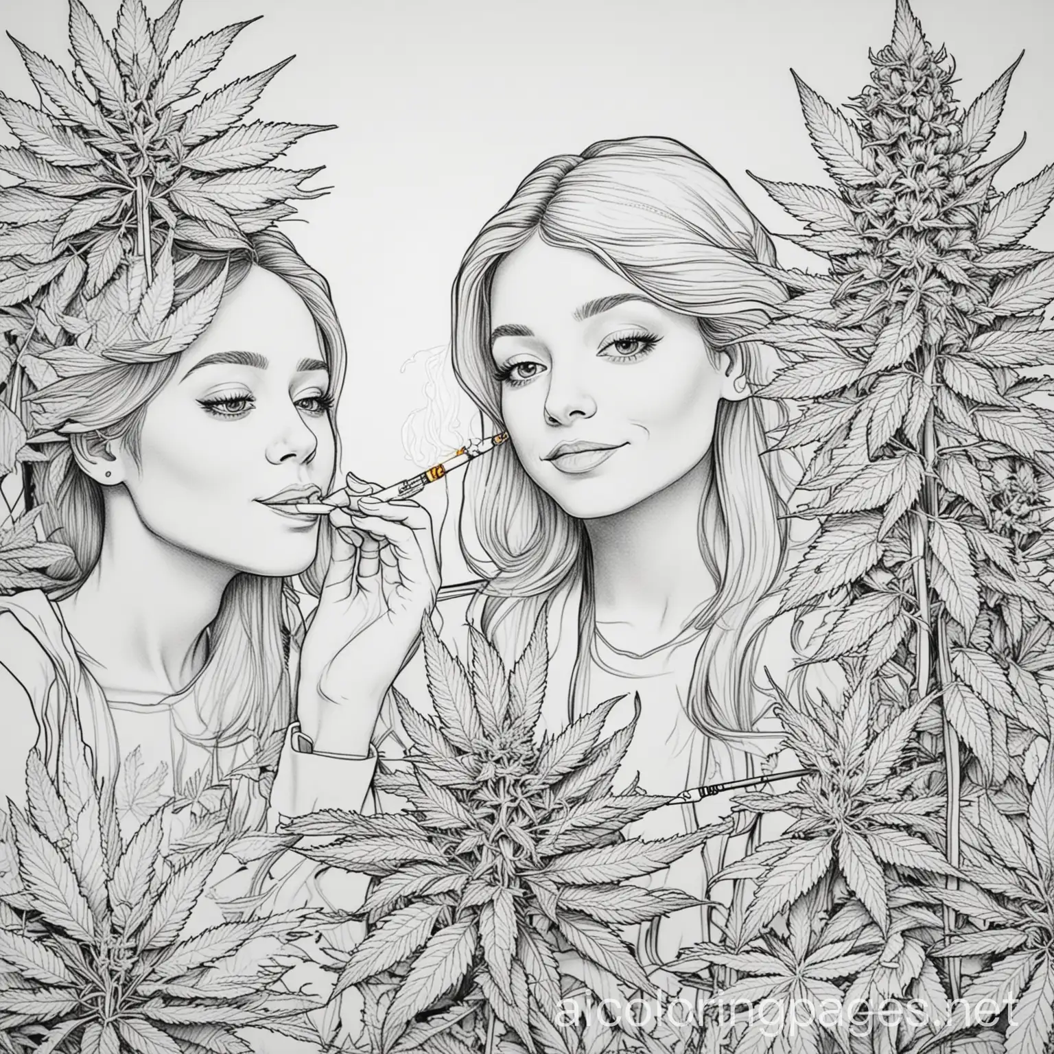 Coloring-Book-Page-of-Cannabis-Plants-and-People-Smoking