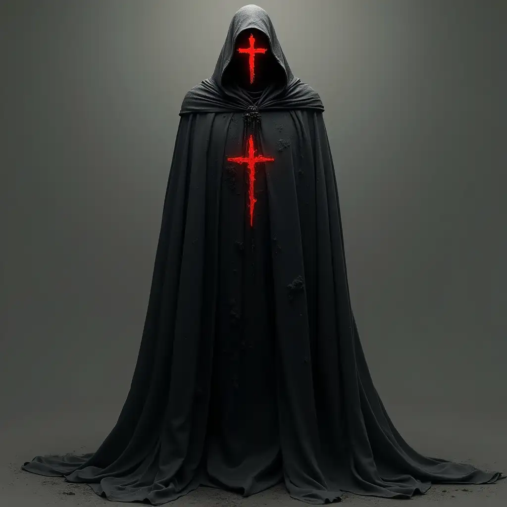 Mysterious-Dark-Priest-in-Charcoal-Cape-with-Burning-Red-Cross-Face